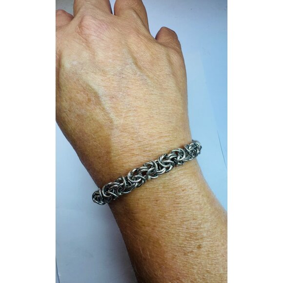Vintage Estate Sterling Silver 925 Byzantine Chain Bracelet 7" Men Women 14.4g - Picture 5 of 7